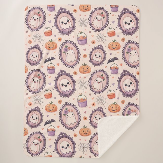 Ghostly Treats & Autumn Whimsy Sherpa Blanket (Front)