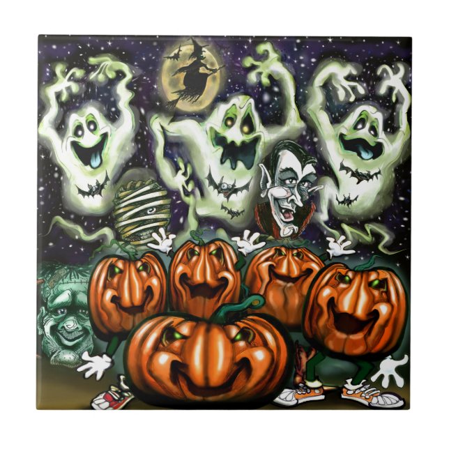 Ghostly Trio Pumpkins Party Tile (Front)