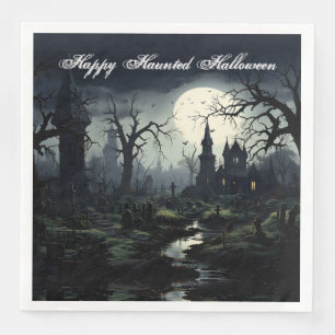 Ghostly Witches Manor Halloween Napkin