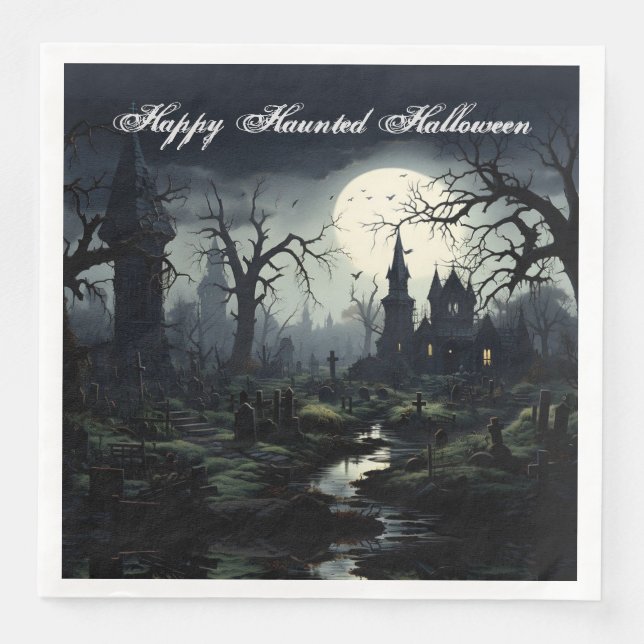 Ghostly Witches Manor Halloween Napkin (Front)
