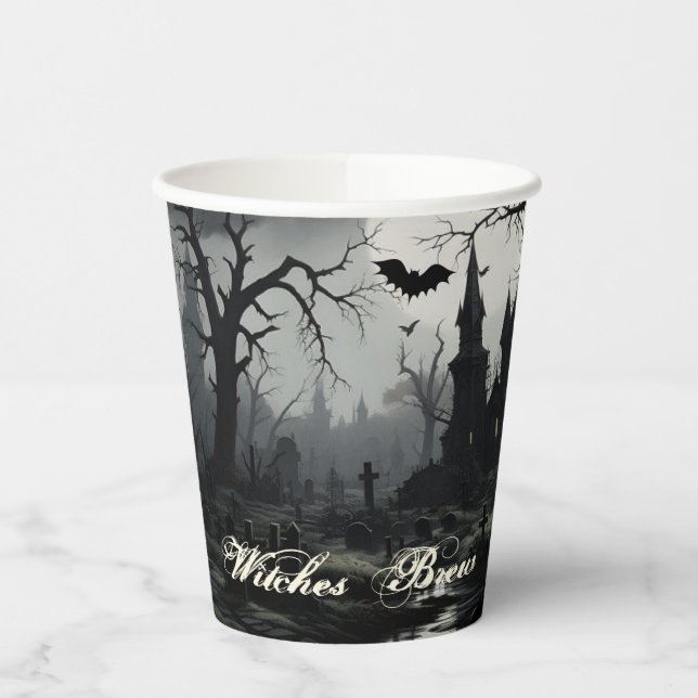 Ghostly Witches Manor Halloween Paper Cups (Left)