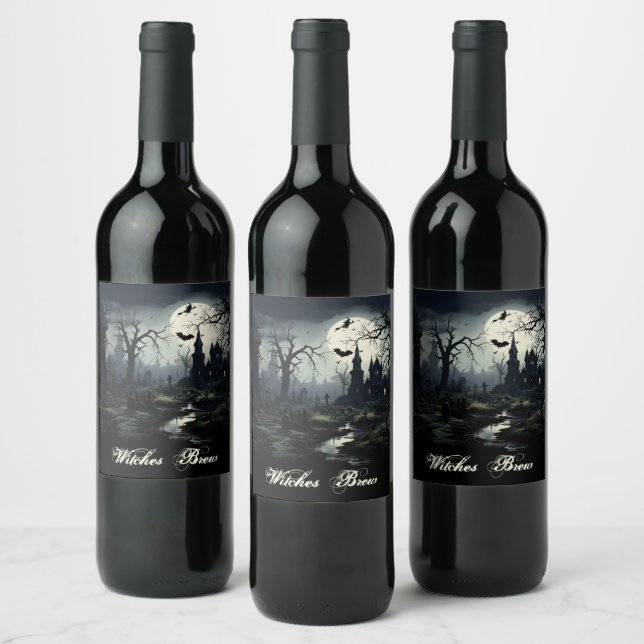 Ghostly Witches Manor Halloween Wine Label (Bottles)