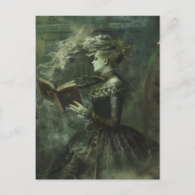 Ghostly Woman Reading Dark Fantasy Postcard (Front)