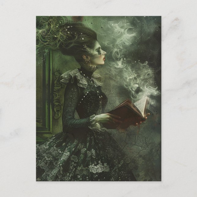 Ghostly Woman with Icy Book Postcard (Front)