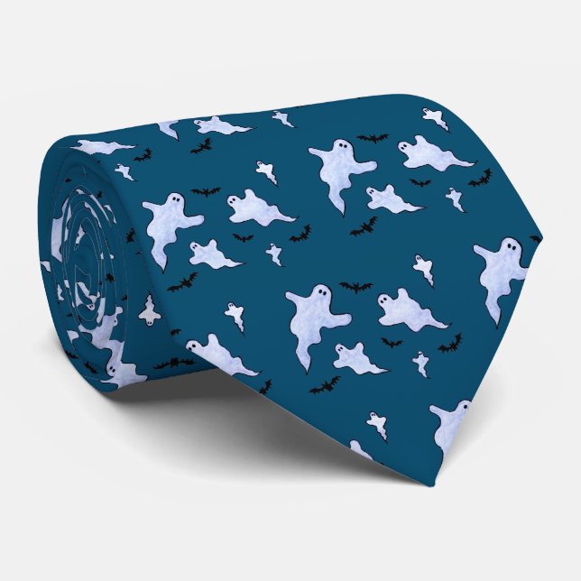 Ghosts and Bats Halloween Tie (Rolled)