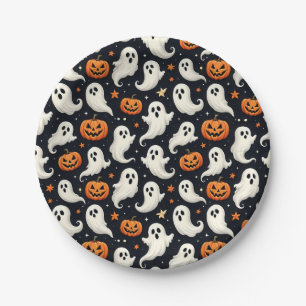 Ghosts and Jack o'Lanterns Halloween Paper Plate