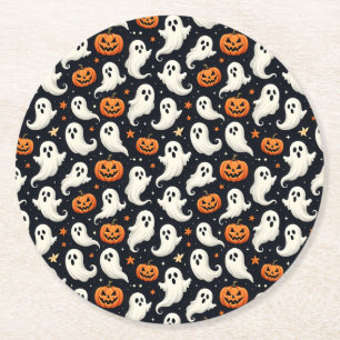 Ghosts and Jack o'Lanterns Round Paper Coaster