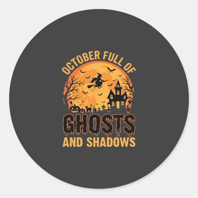Ghosts and Shadows Halloween Moon Design Classic Round Sticker (Front)
