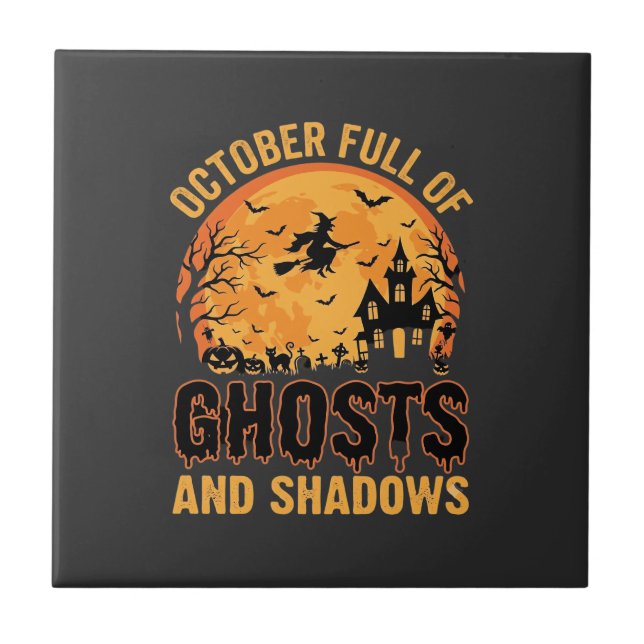 Ghosts and Shadows Halloween Moon Design Tile (Front)