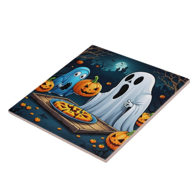 Ghosts carving pumpkins on Halloween Tile (Side)