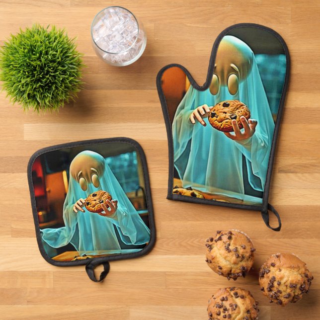 Ghost's Craving for Cookies Oven Mitt & Pot Holder Set (Top Down)