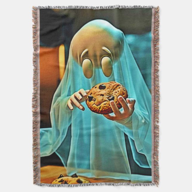 Ghost's Craving for Cookies Throw Blanket (Front Vertical)