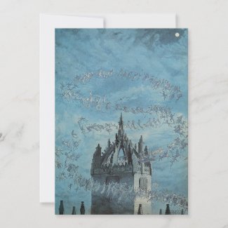 Ghosts Flying Around a Church Tower Halloween Invitation