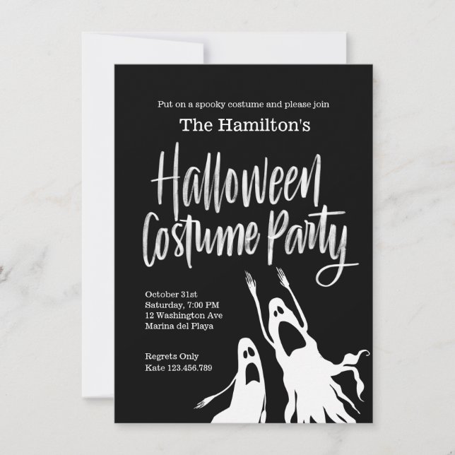 Ghosts Ghouls Black White Halloween Costume Party Invitation (Front)