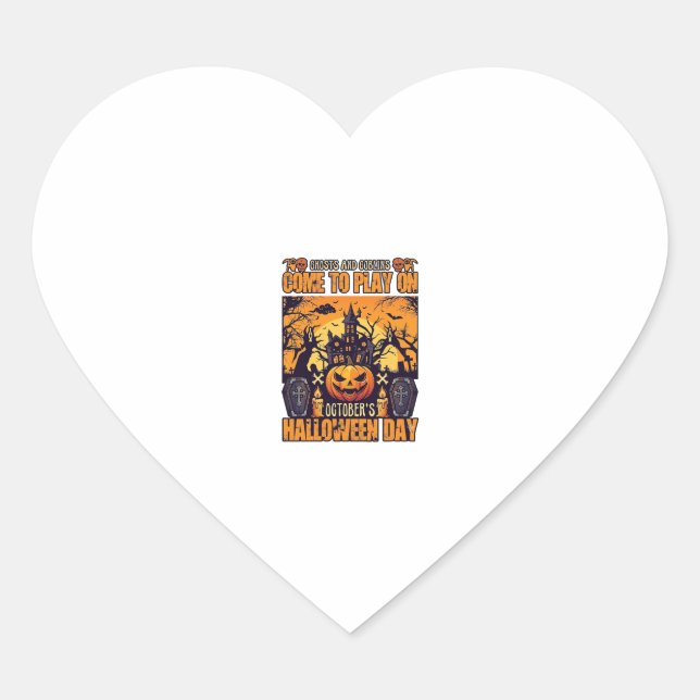 Ghosts Goblins Halloween Come Play October Haunted Heart Sticker (Front)