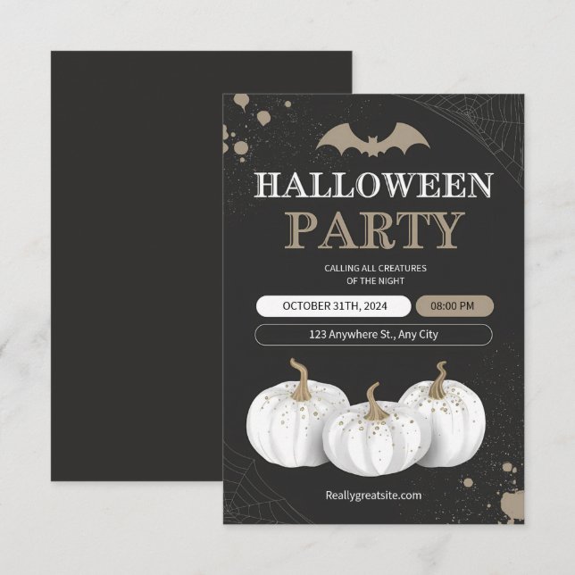 Ghosts & Gold: A Glitzy Halloween Bash Invitation (Front/Back)