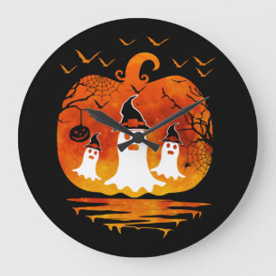GHOSTS HALLOWEEN COSTUME PUMPKIN FALL SEASON GIFTS LARGE CLOCK