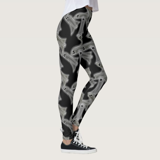 Ghosts Halloween Leggings, Grey and Black Leggings (Right)