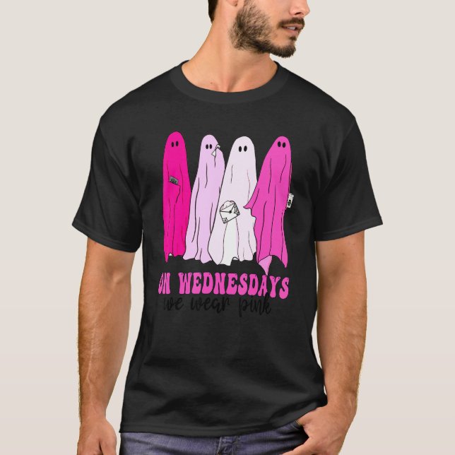 Ghosts Halloween Mean Ghouls Pink Ghost We Wear Pi T-Shirt (Front)