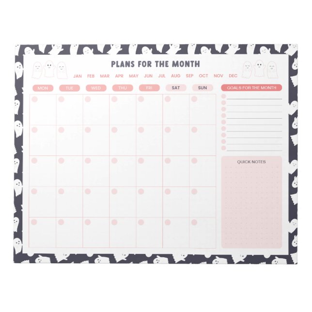 Ghosts Halloween Monthly To Do List Planner Notepad (Front)
