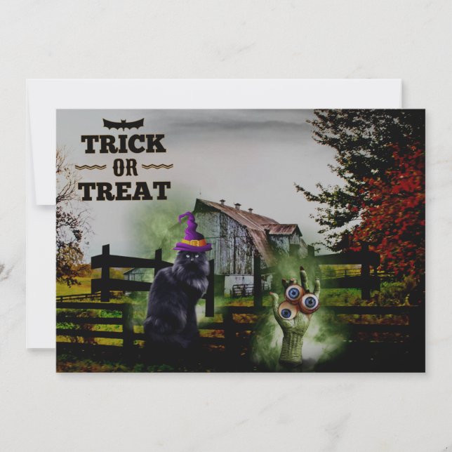 *~* Ghosts Hands Eyes  Black Cat HALLOWEEN CARD (Front)