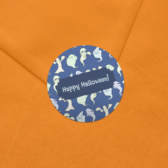 Ghosts Haunted Halloween Pixel Art Pattern Classic Round Sticker (Creator Uploaded)