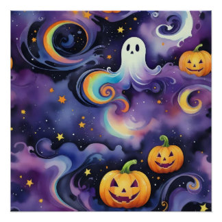 Ghosts in Orbit, Spooky Fun in a Cosmic Poster