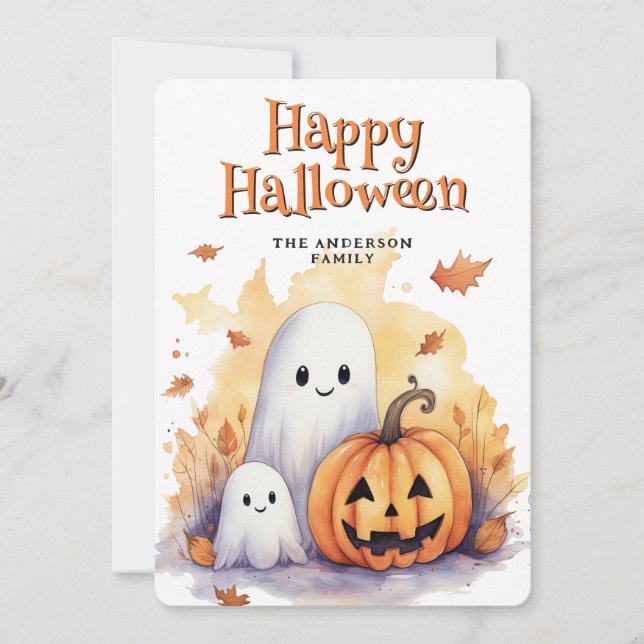 Ghosts Jack O’Lanterns Cute Happy Halloween Card (Front)