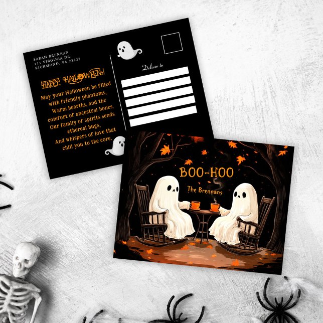 Ghosts October Spooky Halloween Greeting Holiday Postcard (Ghosts October Spooky Halloween Greeting Holiday Postcard)