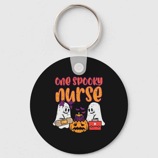 Ghosts One Spooky Nurse Halloween Nurse Fall Scrub Key Ring (Front)