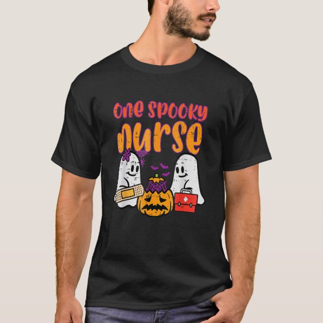 Ghosts One Spooky Nurse Halloween Nurse Fall Scrub T-Shirt (Front)
