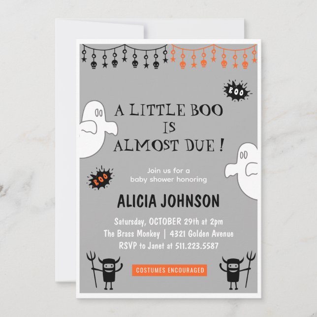 Ghosts Orange  Little boo Halloween baby shower Invitation (Front)