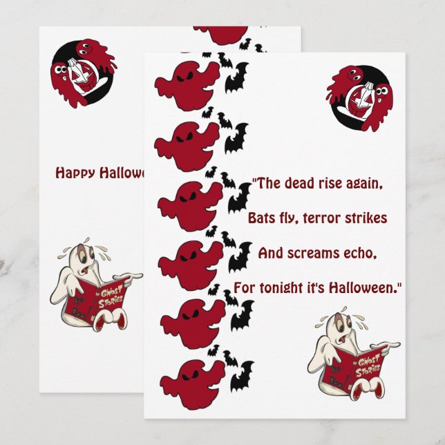 Ghosts Parade Halloween Bats Greeting Holiday Card (Front/Back)