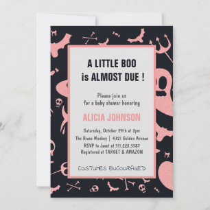 Ghosts Pink Glitter October Halloween Baby Shower Invitation