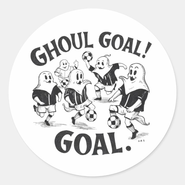Ghosts playing a game of soccer classic round sticker (Front)