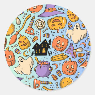 Ghosts, Pumpkins, Cats & Spooky Seamless Design Classic Round Sticker