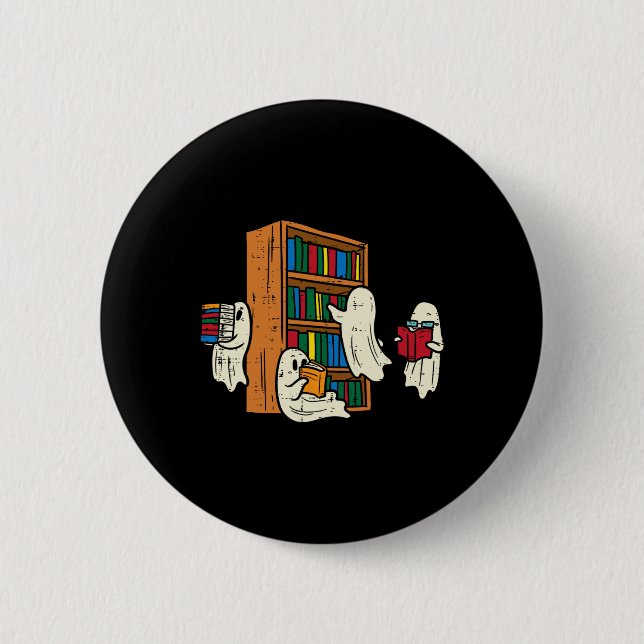Ghosts Reading Books Teacher Halloween Librarian B 6 Cm Round Badge (Front)