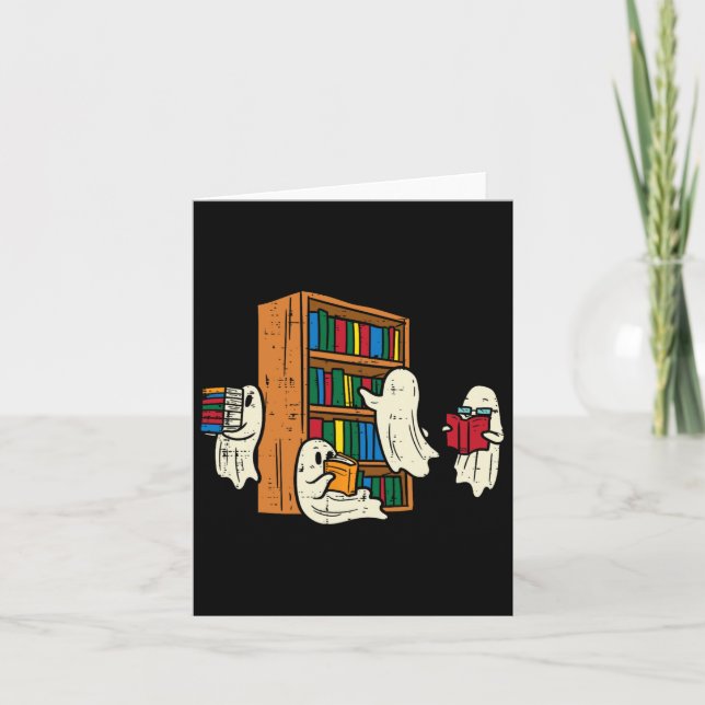 Ghosts Reading Books Teacher Halloween Librarian B Card (Front)