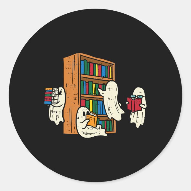 Ghosts Reading Books Teacher Halloween Librarian B Classic Round Sticker (Front)