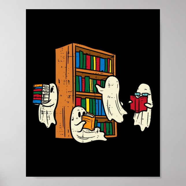 Ghosts Reading Books Teacher Halloween Librarian B Poster (Front)