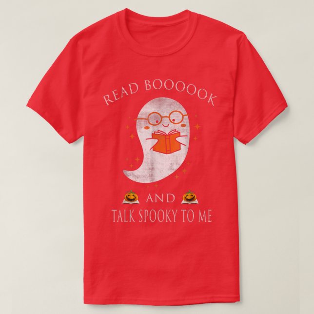 Ghosts Reading Books Teacher Halloween Librarian B T-Shirt (Design Front)