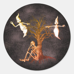 Ghosts Skeleton Halloween Funny  Classic Round Sticker
