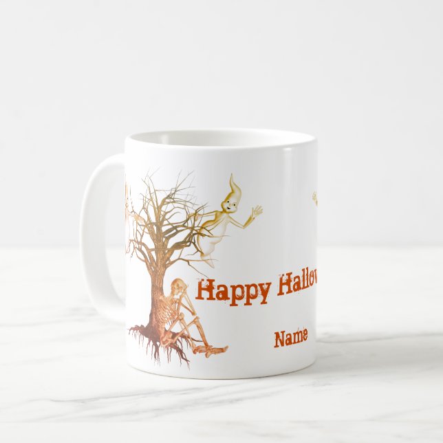 Ghosts Skeleton Halloween Funny Personalised Coffee Mug (Front Left)