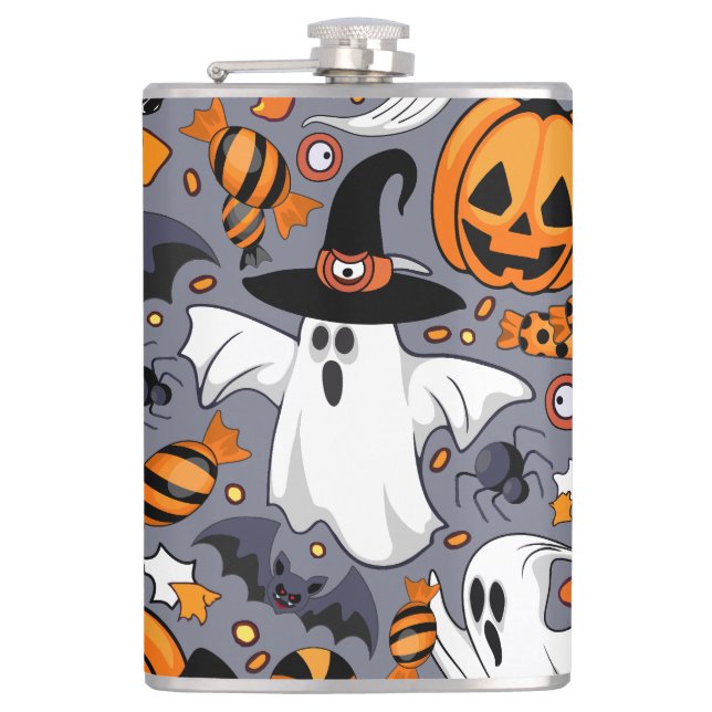 Ghosts Spooky and Creepy Cute Monsters Hip Flask (Front)