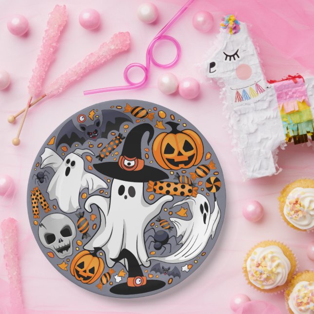 Ghosts Spooky and Creepy Cute Monsters Paper Plate (Party)