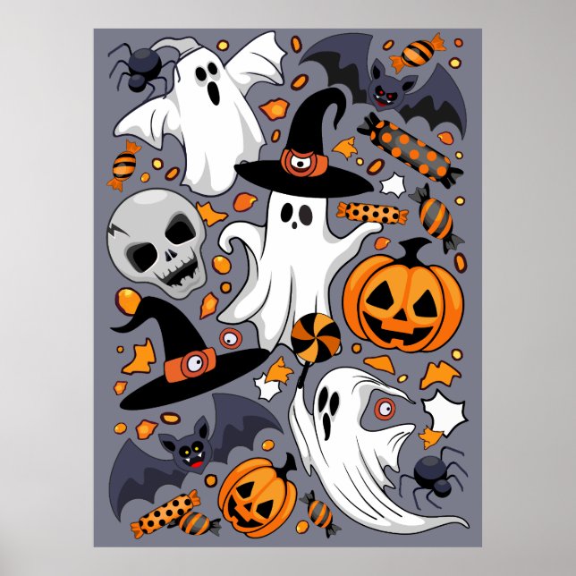 Ghosts Spooky and Creepy Cute Monsters Poster (Front)