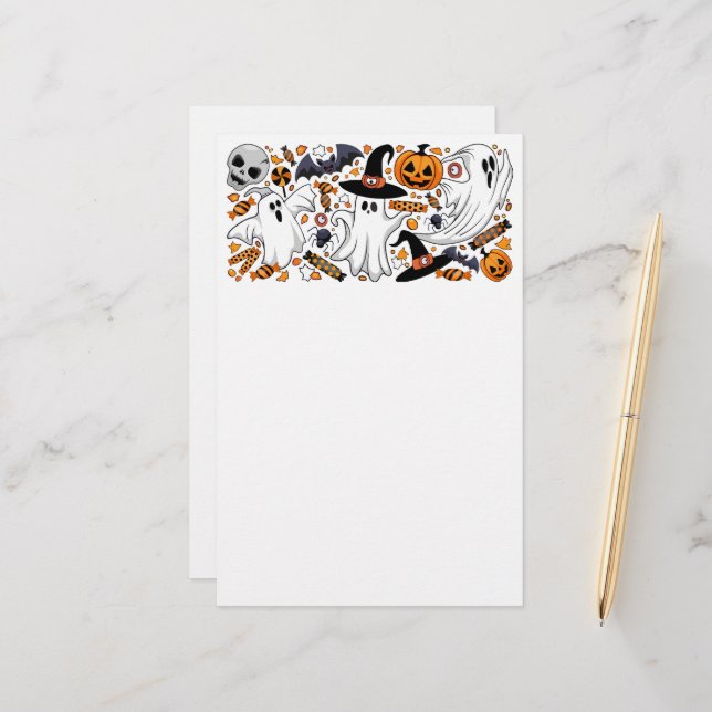 Ghosts Spooky and Creepy Cute Monsters Stationery (Front/Back In Situ)