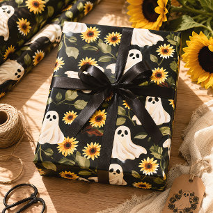 Ghosts & Sunflowers Spooky Floral Goth Wrapping Paper Sheet