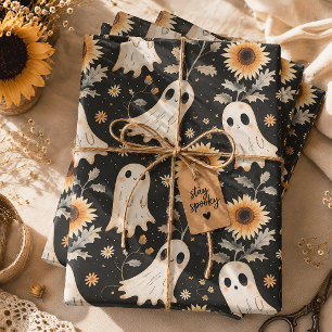 Ghosts & Sunflowers Summer Goth Wrapping Paper Sheet