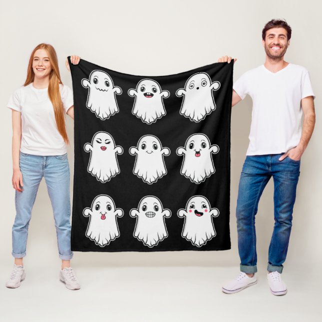 Ghosts With Different Facial Expressions Halloween Fleece Blanket (In Situ)